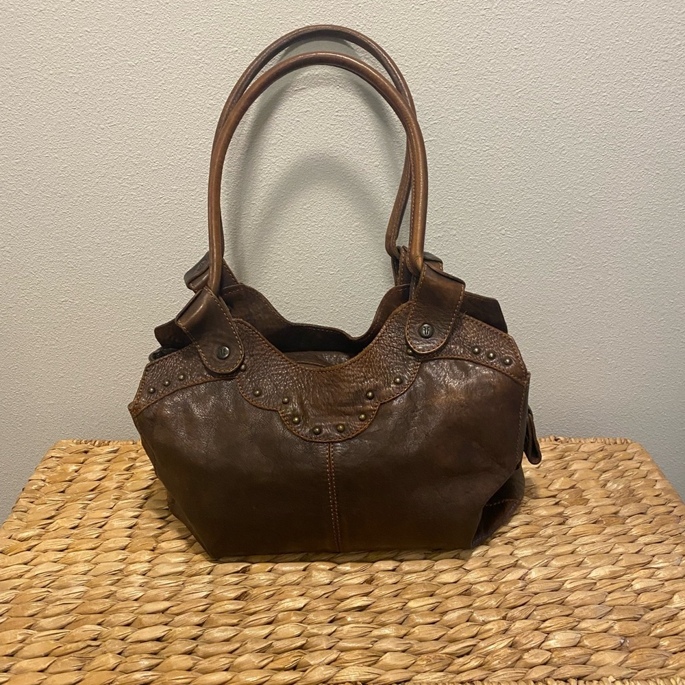 Frye Rich Brown Leather Studded Shoulder Bag - Picture 3 of 11